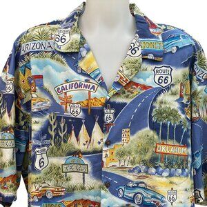 Pacific Legend Hawaiian Mens Camp Shirt 4XL Historic Route 66 and Cars Matching